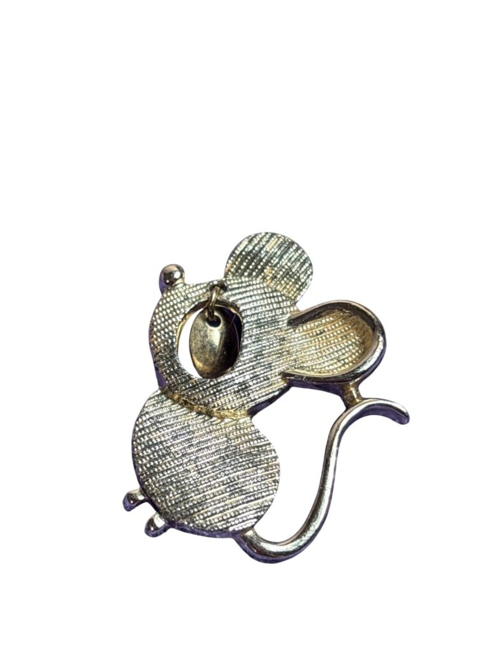 Vintage 70s Sarah Coventry Squeaky Goldtone Mouse Brooch Pin Worn Faded 1.5 inch